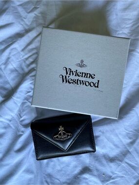 Vivienne Westwood Black Leather Compact Wallet with Silver Orb (SEE DESCRIPTION)